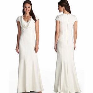 JS Collections Ivory Cap Sleeve Bridal Gown with Draped Neckline